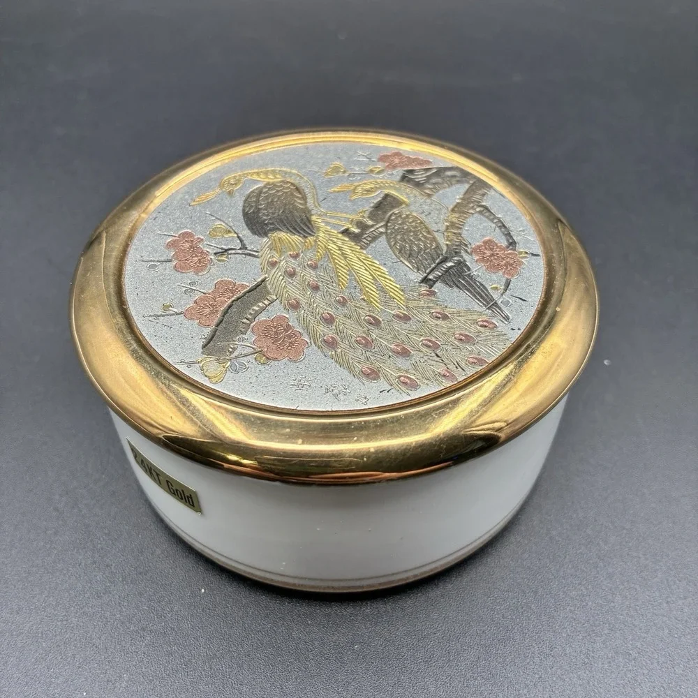 Vintage Art of Chokin Ceramic Trinket Jewelry Box Made in Japan 24K Gold Trim